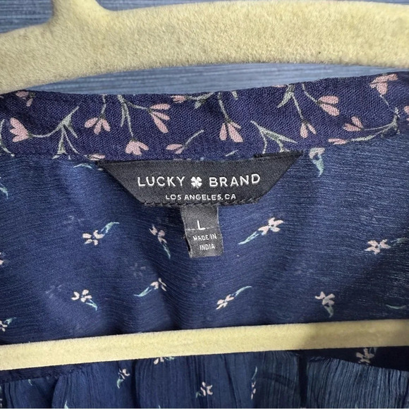 Lucky Brand Sheer Long Sleeved Blouse, Large Blue - Picture 5 of 6